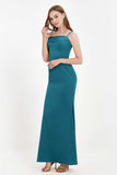 Spaghetti Straps Crepe Sheath Formal Evening Dresses Long Prom Bridesmaid Dress Gowns