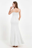 Spaghetti Straps Crepe Sheath Formal Evening Dresses Long Prom Bridesmaid Dress Gowns