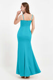 Spaghetti Straps Crepe Sheath Formal Evening Dresses Long Prom Bridesmaid Dress Gowns