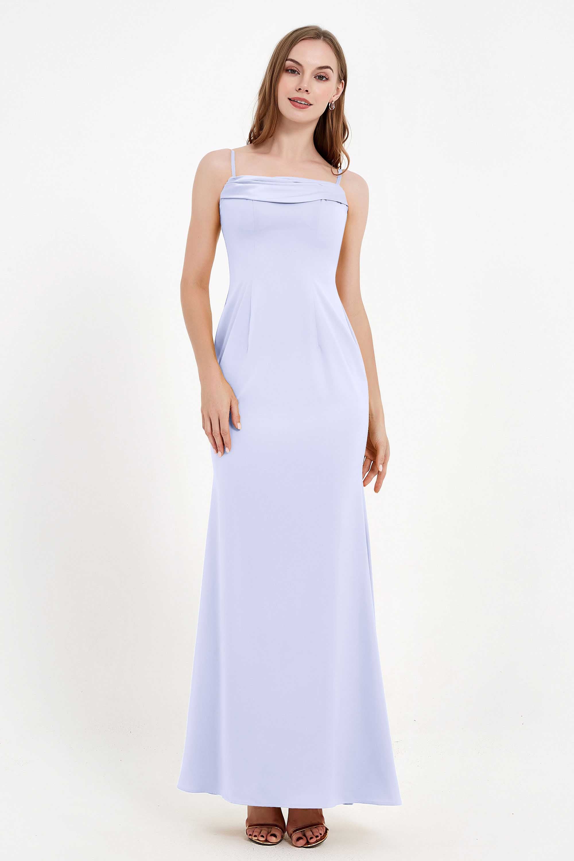 Spaghetti Straps Crepe Sheath Formal Evening Dresses Long Prom Bridesmaid Dress Gowns