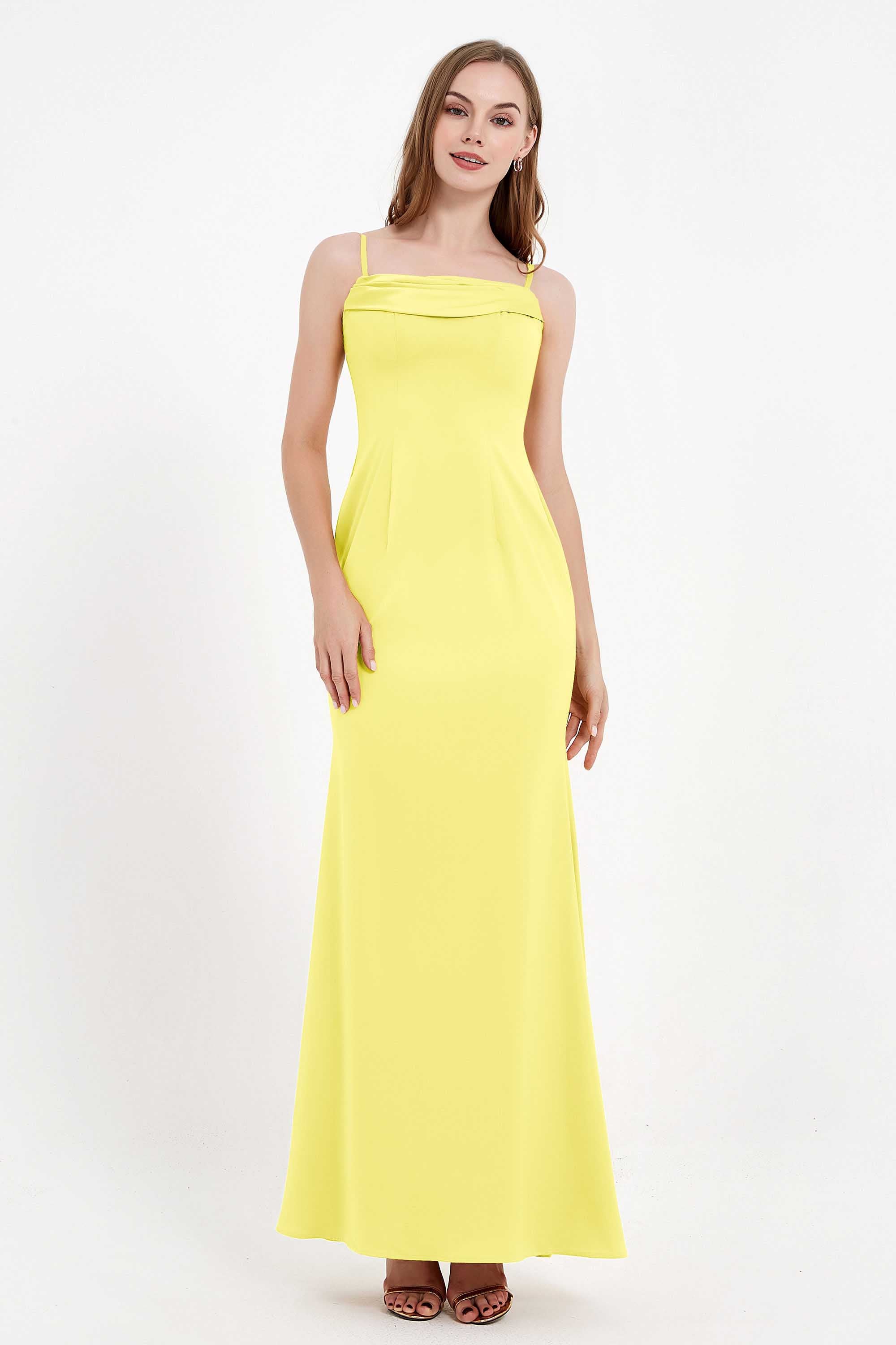 Spaghetti Straps Crepe Sheath Formal Evening Dresses Long Prom Bridesmaid Dress Gowns