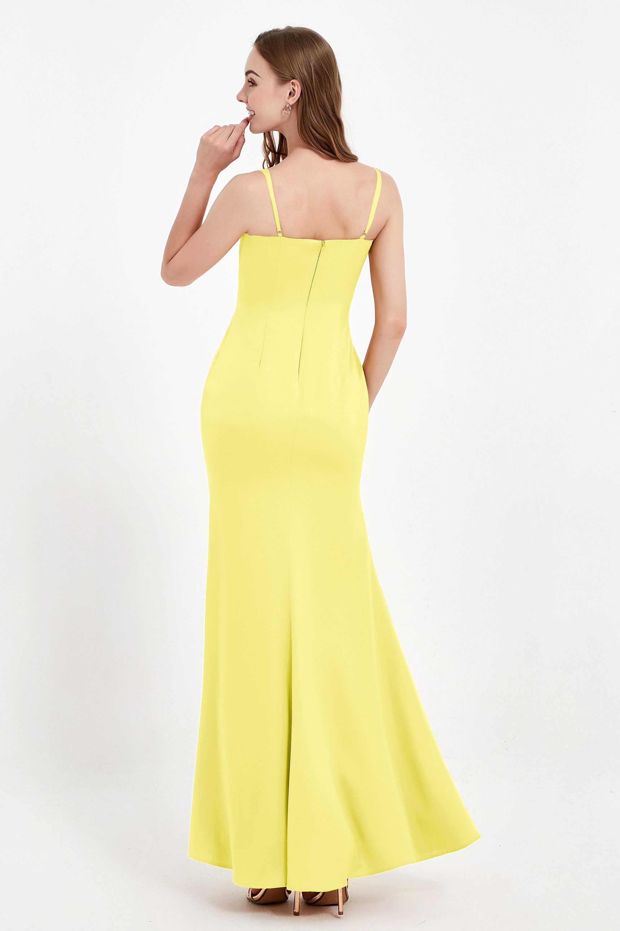 Spaghetti Straps Crepe Sheath Formal Evening Dresses Long Prom Bridesmaid Dress Gowns
