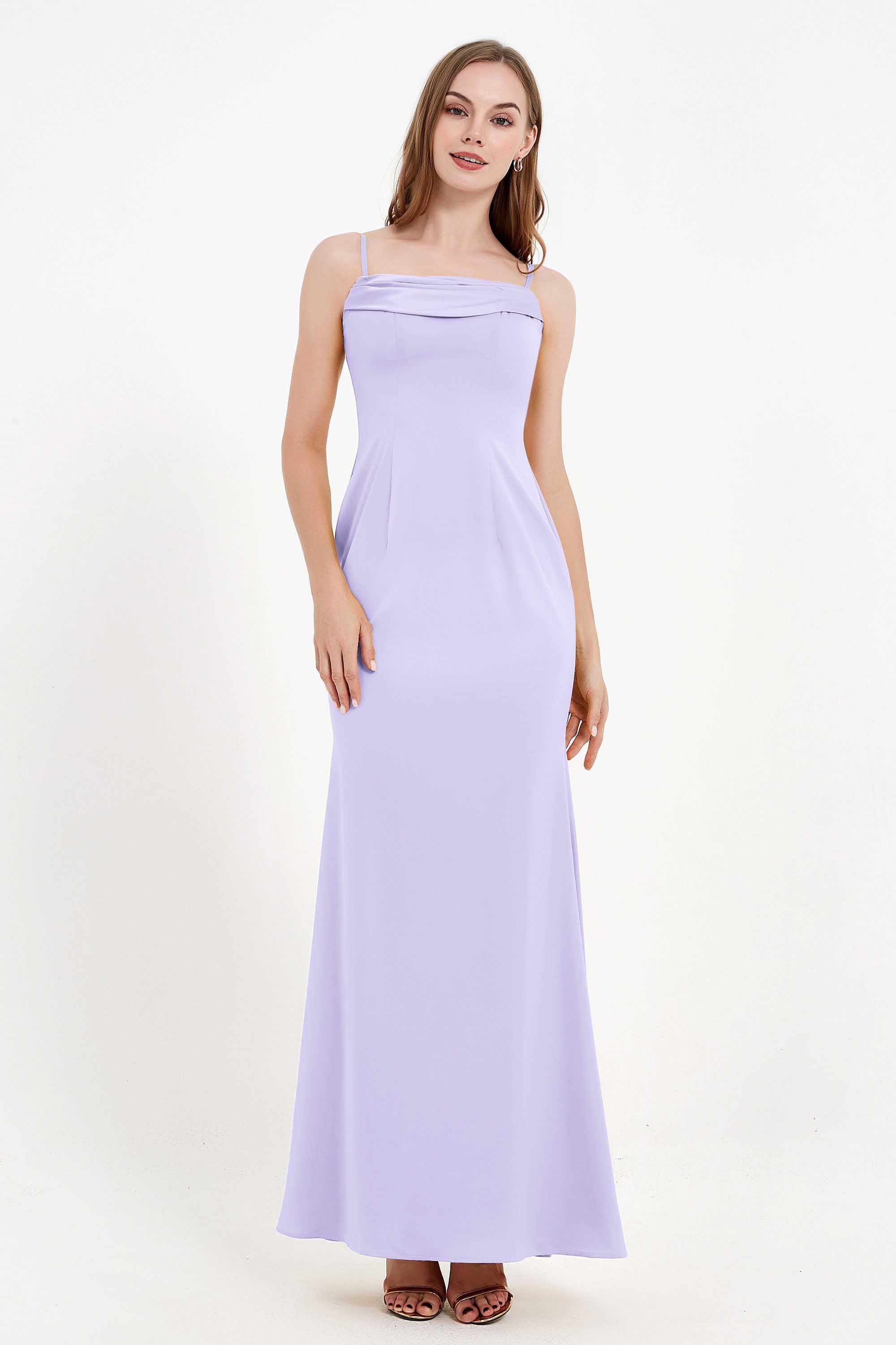 Spaghetti Straps Crepe Sheath Formal Evening Dresses Long Prom Bridesmaid Dress Gowns