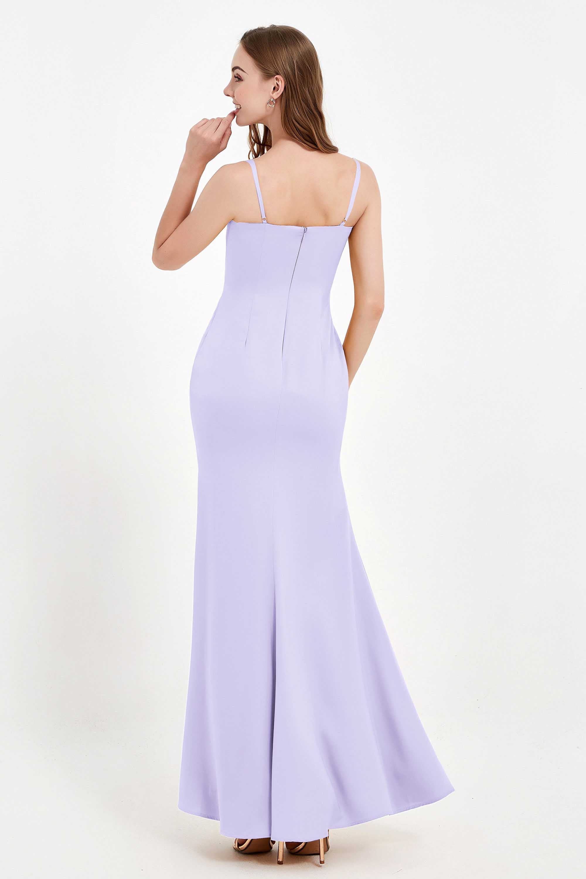 Spaghetti Straps Crepe Sheath Formal Evening Dresses Long Prom Bridesmaid Dress Gowns