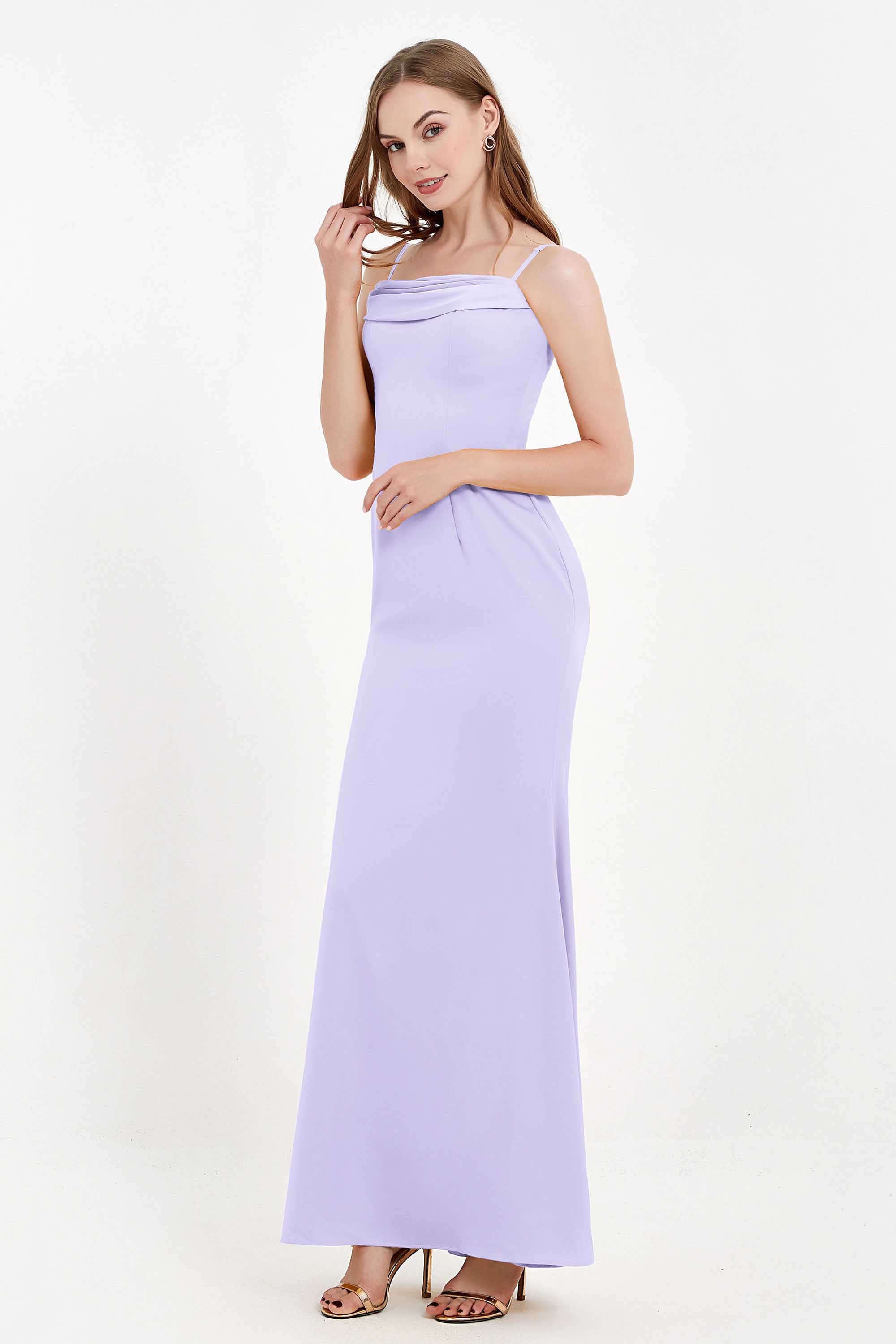 Spaghetti Straps Crepe Sheath Formal Evening Dresses Long Prom Bridesmaid Dress Gowns