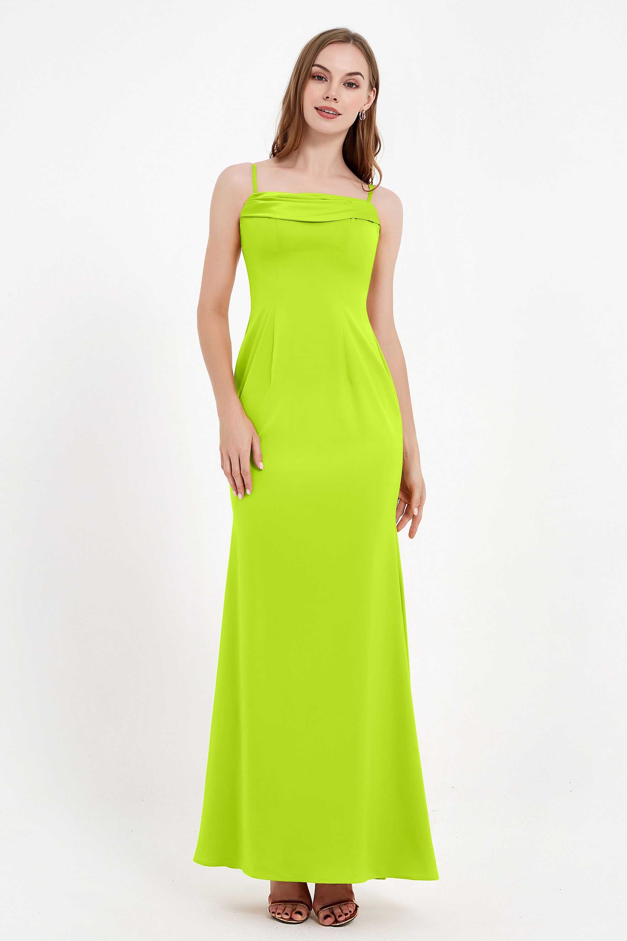 Spaghetti Straps Crepe Sheath Formal Evening Dresses Long Prom Bridesmaid Dress Gowns