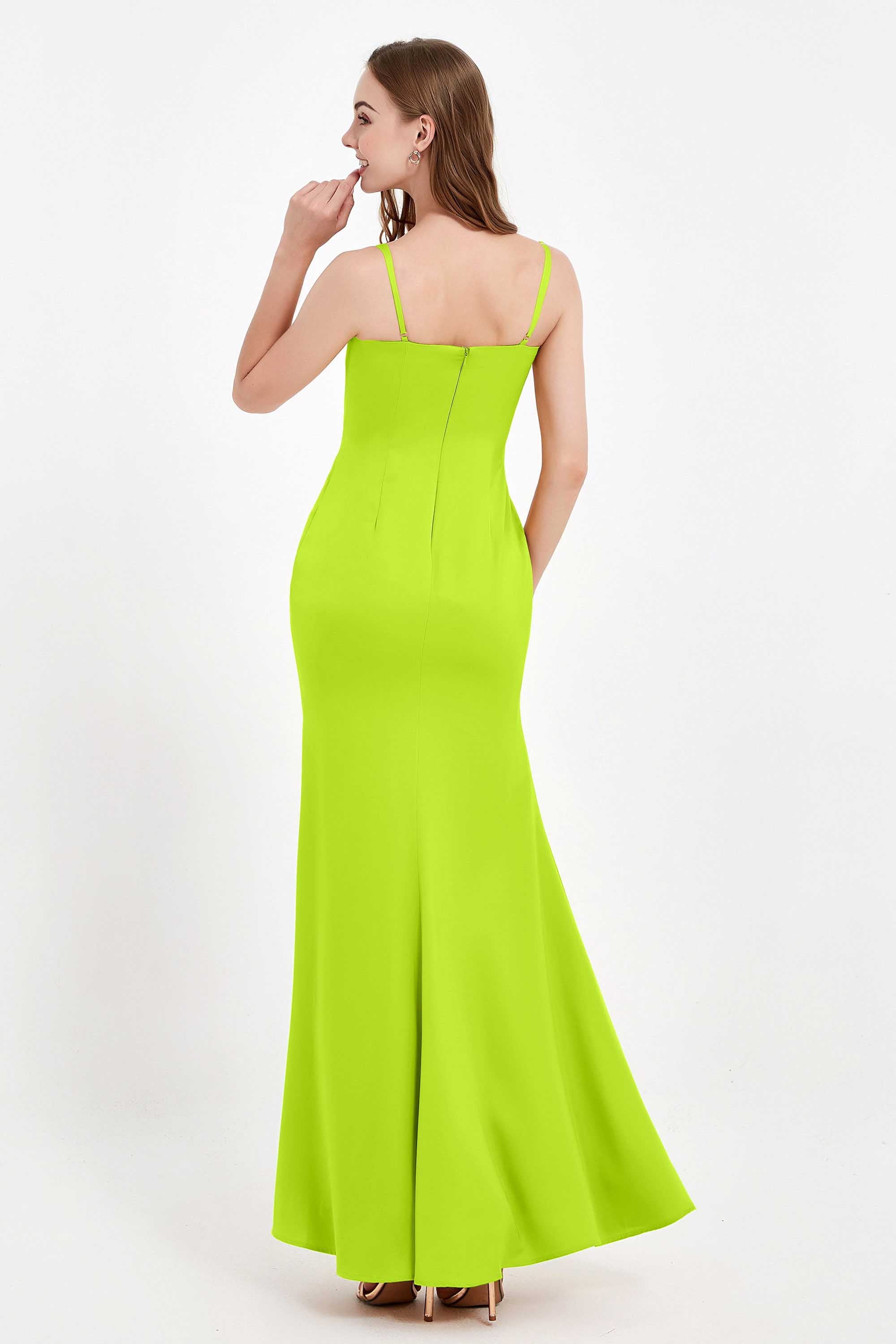 Spaghetti Straps Crepe Sheath Formal Evening Dresses Long Prom Bridesmaid Dress Gowns