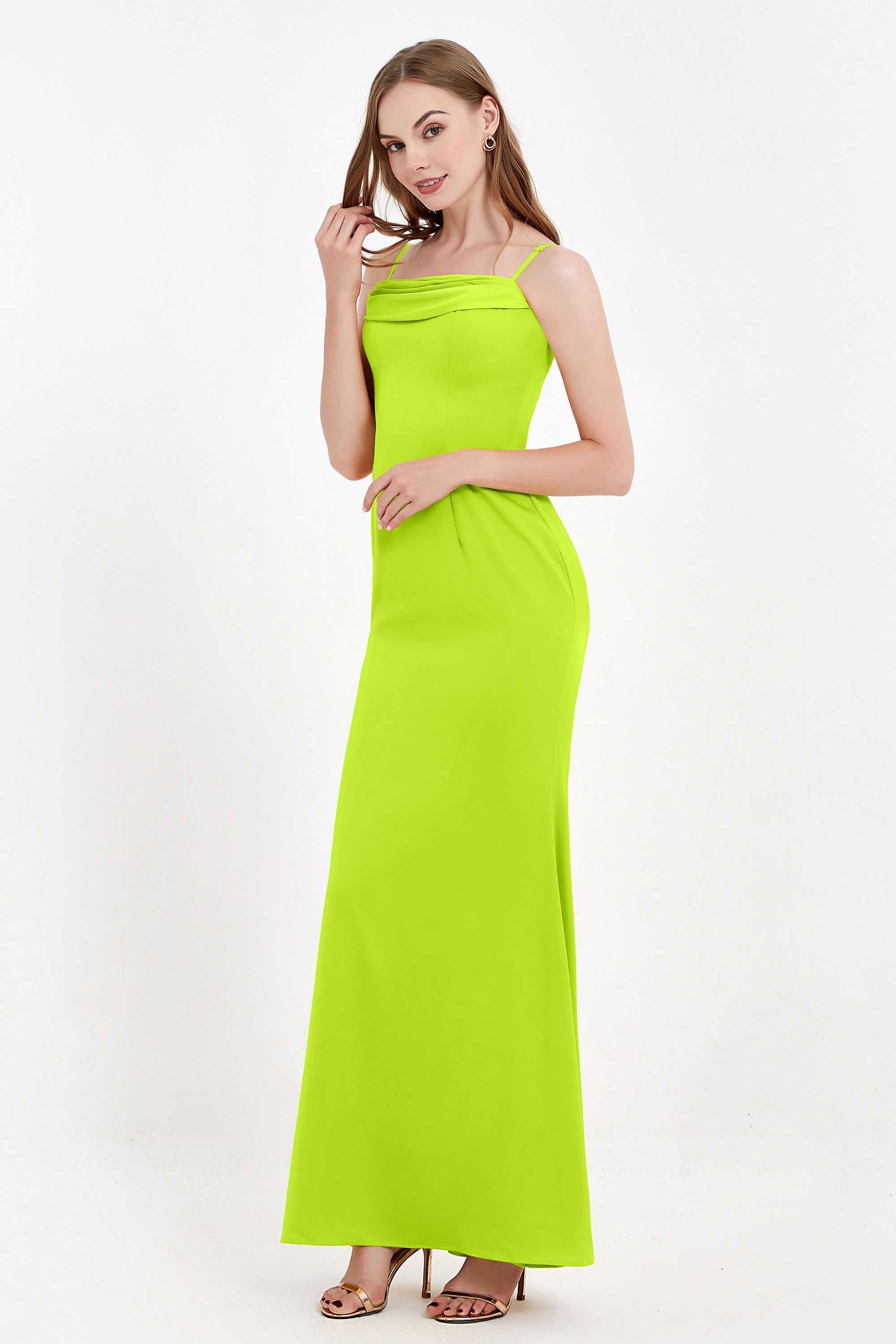 Spaghetti Straps Crepe Sheath Formal Evening Dresses Long Prom Bridesmaid Dress Gowns