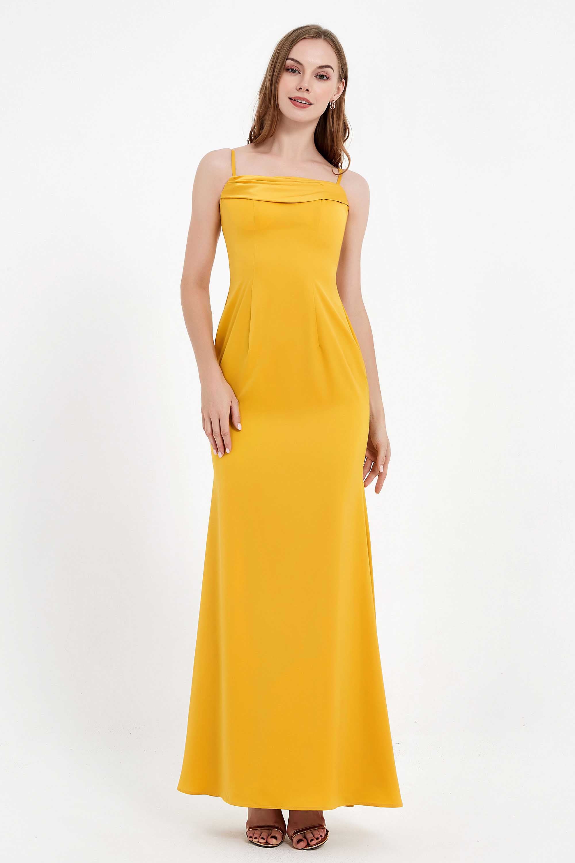 Spaghetti Straps Crepe Sheath Formal Evening Dresses Long Prom Bridesmaid Dress Gowns