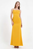 Spaghetti Straps Crepe Sheath Formal Evening Dresses Long Prom Bridesmaid Dress Gowns