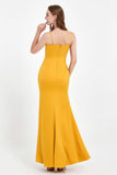 Spaghetti Straps Crepe Sheath Formal Evening Dresses Long Prom Bridesmaid Dress Gowns