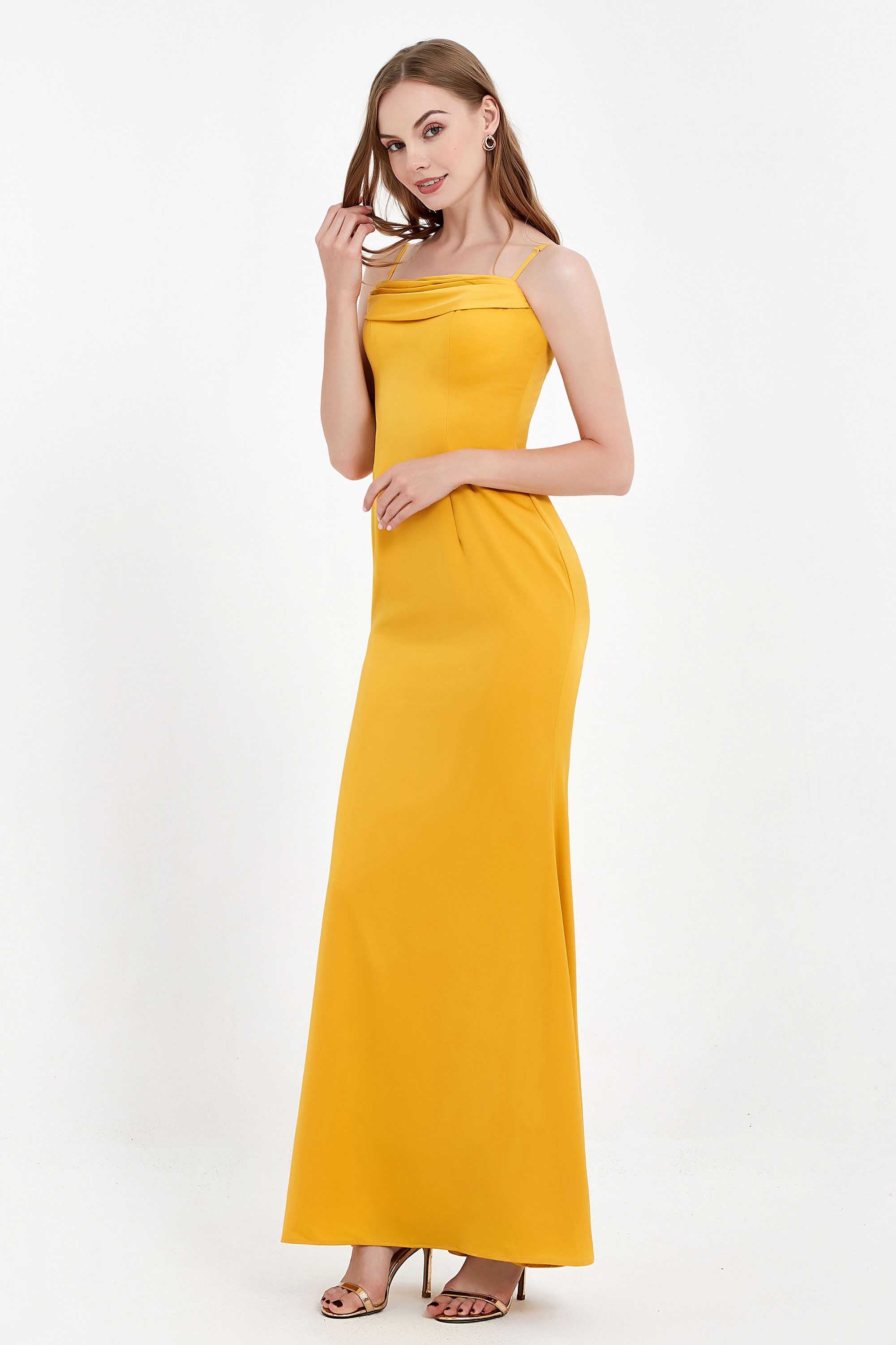 Spaghetti Straps Crepe Sheath Formal Evening Dresses Long Prom Bridesmaid Dress Gowns