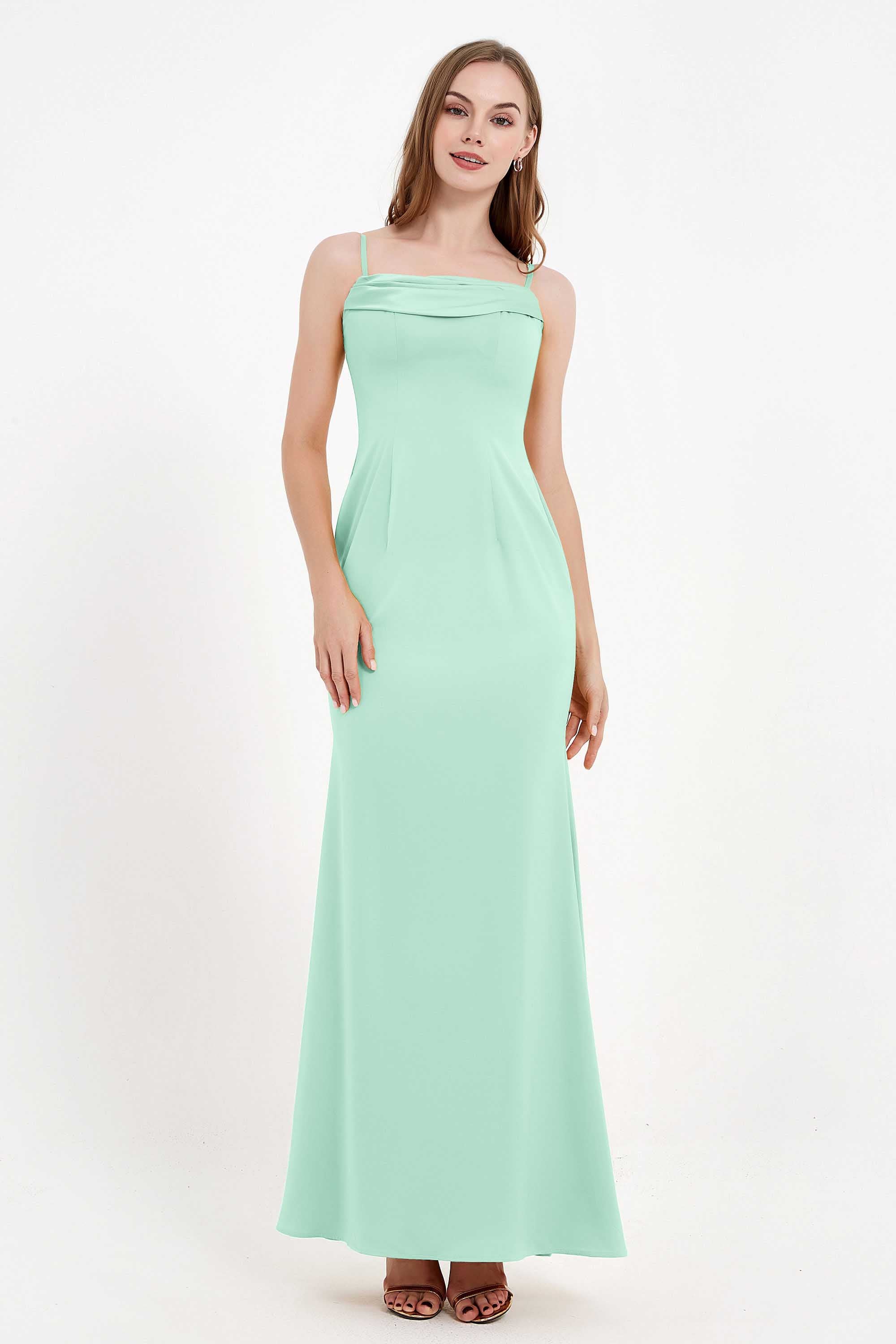 Spaghetti Straps Crepe Sheath Formal Evening Dresses Long Prom Bridesmaid Dress Gowns