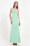 Spaghetti Straps Crepe Sheath Formal Evening Dresses Long Prom Bridesmaid Dress Gowns