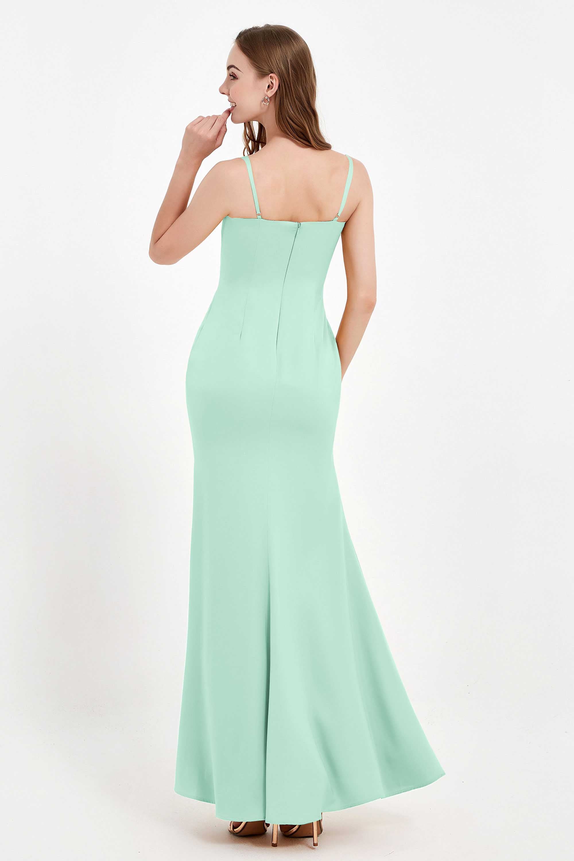 Spaghetti Straps Crepe Sheath Formal Evening Dresses Long Prom Bridesmaid Dress Gowns
