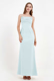 Spaghetti Straps Crepe Sheath Formal Evening Dresses Long Prom Bridesmaid Dress Gowns