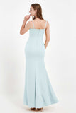 Spaghetti Straps Crepe Sheath Formal Evening Dresses Long Prom Bridesmaid Dress Gowns