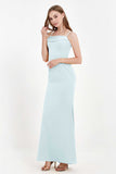 Spaghetti Straps Crepe Sheath Formal Evening Dresses Long Prom Bridesmaid Dress Gowns
