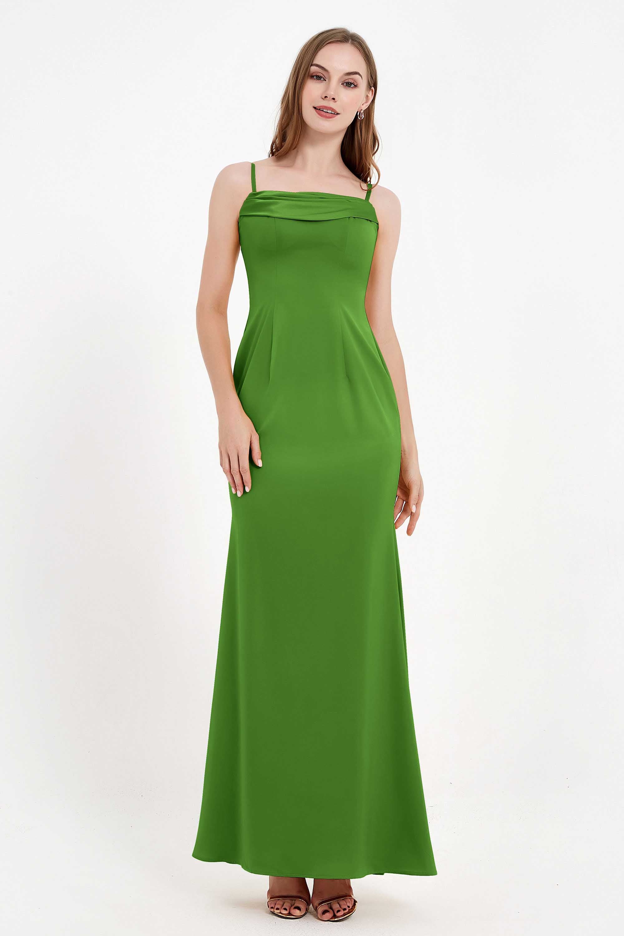 Spaghetti Straps Crepe Sheath Formal Evening Dresses Long Prom Bridesmaid Dress Gowns