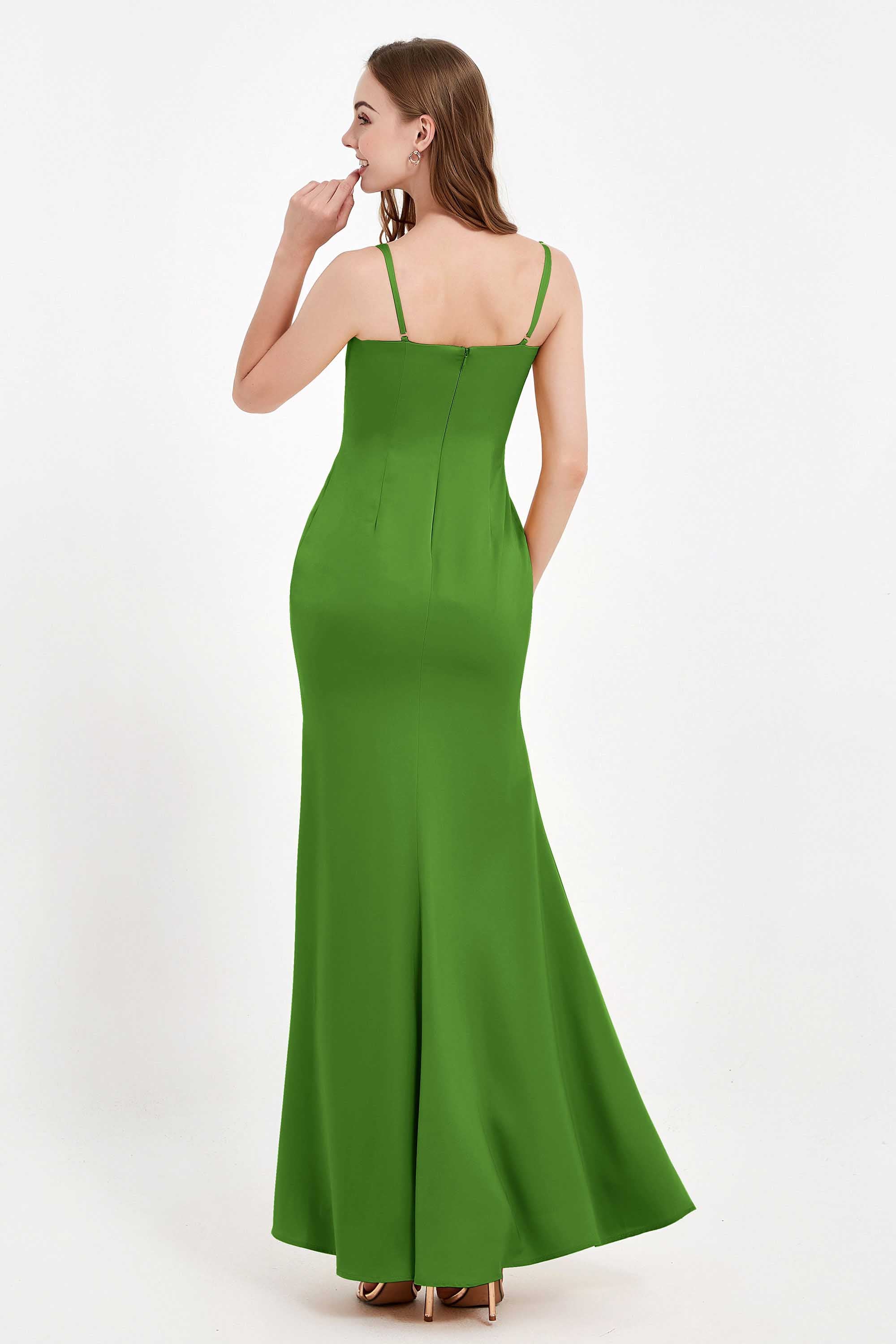 Spaghetti Straps Crepe Sheath Formal Evening Dresses Long Prom Bridesmaid Dress Gowns