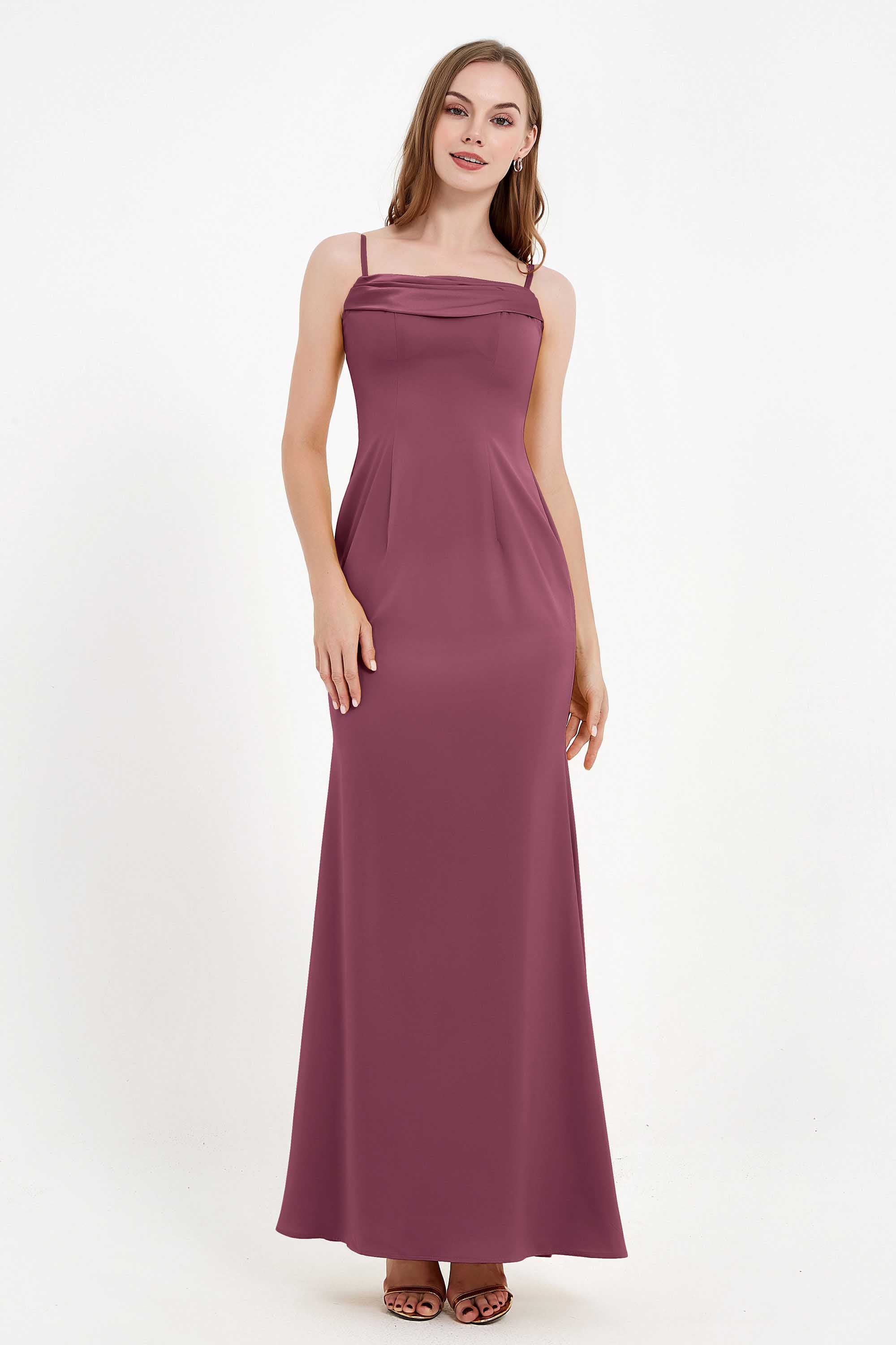 Spaghetti Straps Crepe Sheath Formal Evening Dresses Long Prom Bridesmaid Dress Gowns