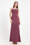 Spaghetti Straps Crepe Sheath Formal Evening Dresses Long Prom Bridesmaid Dress Gowns