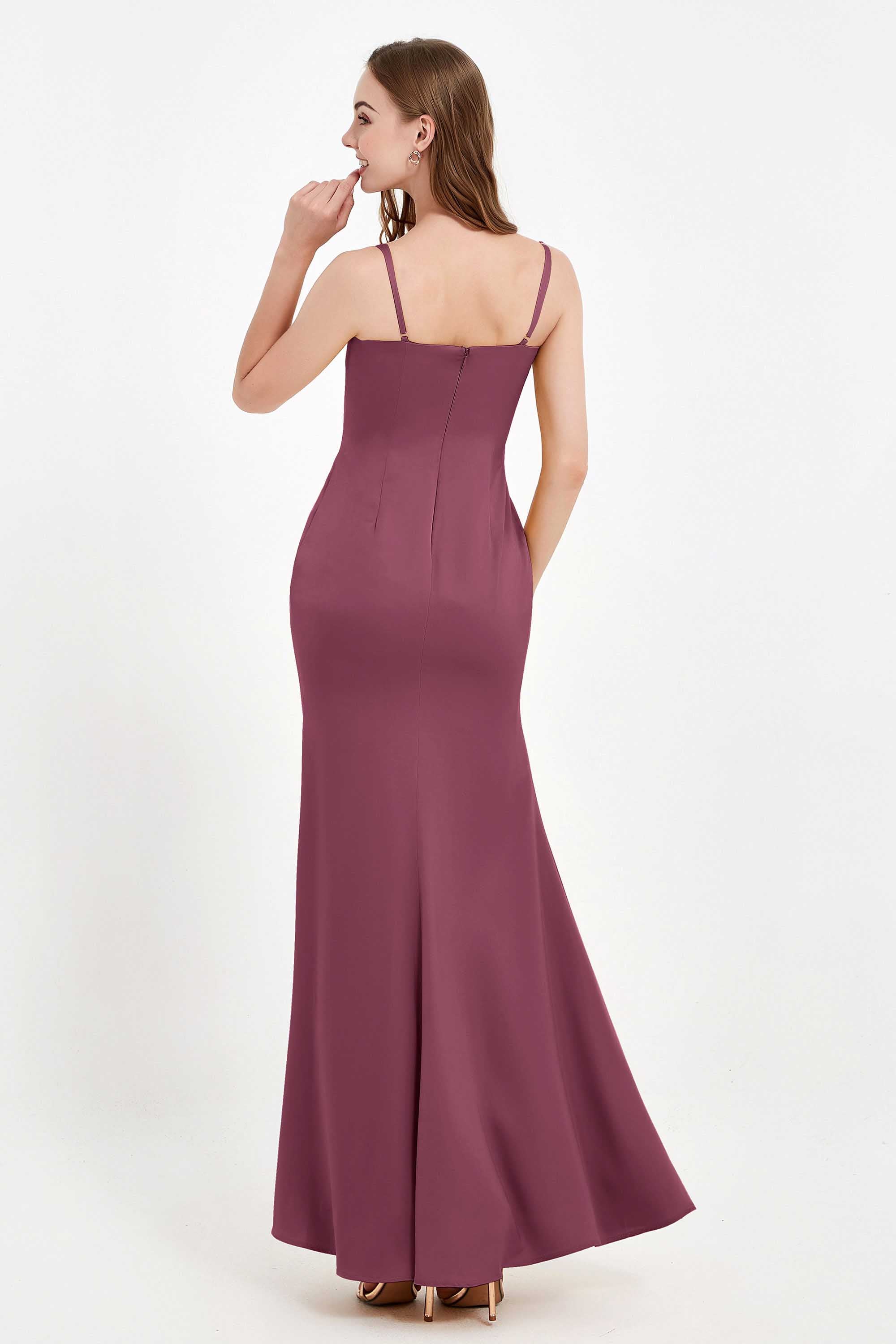 Spaghetti Straps Crepe Sheath Formal Evening Dresses Long Prom Bridesmaid Dress Gowns