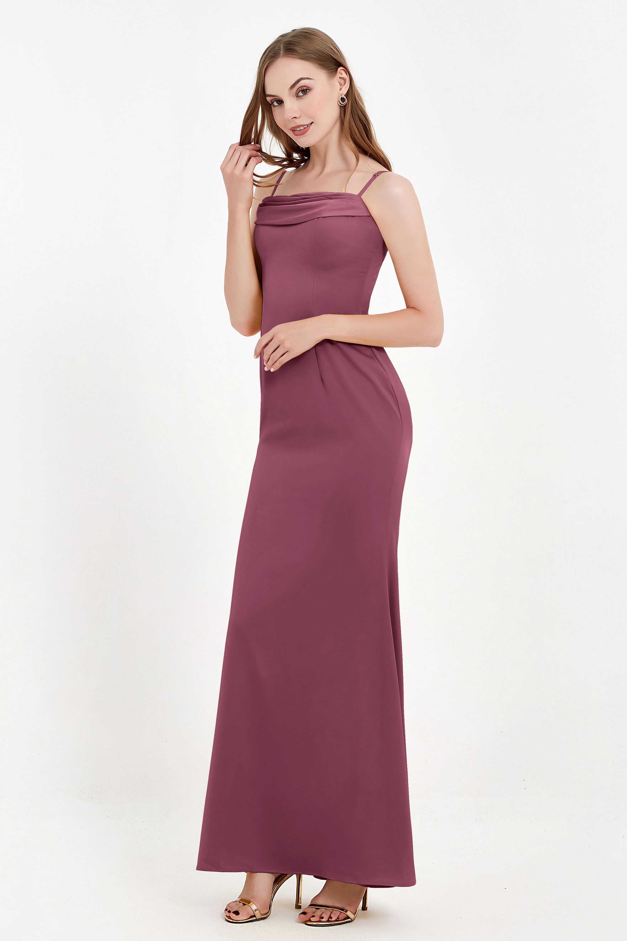 Spaghetti Straps Crepe Sheath Formal Evening Dresses Long Prom Bridesmaid Dress Gowns