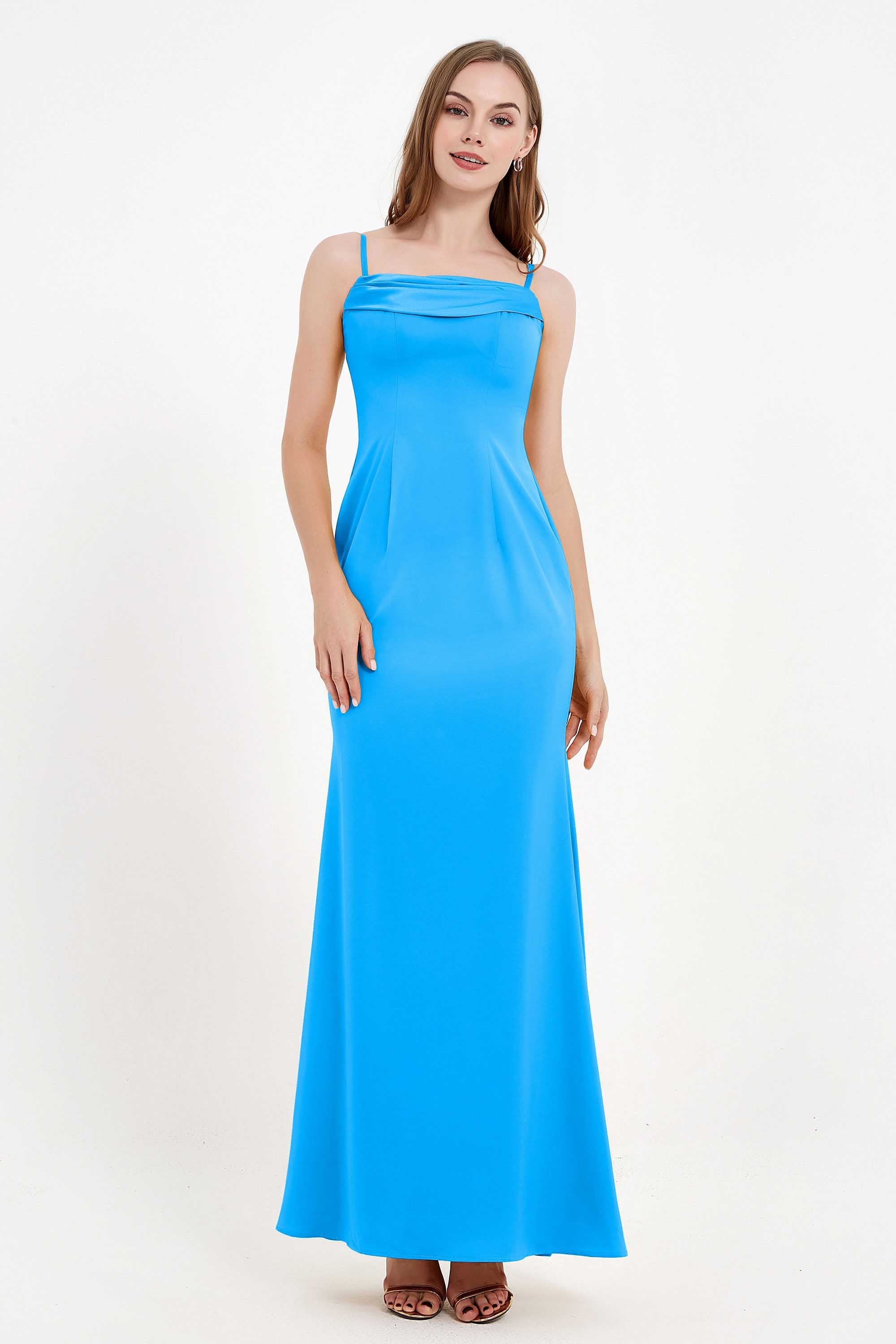 Spaghetti Straps Crepe Sheath Formal Evening Dresses Long Prom Bridesmaid Dress Gowns