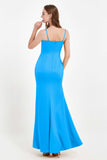 Spaghetti Straps Crepe Sheath Formal Evening Dresses Long Prom Bridesmaid Dress Gowns