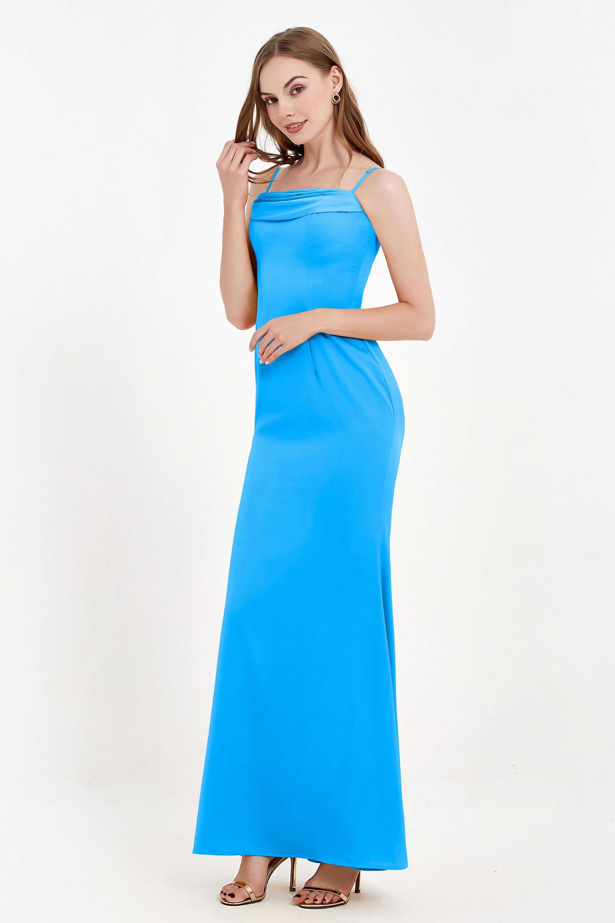 Spaghetti Straps Crepe Sheath Formal Evening Dresses Long Prom Bridesmaid Dress Gowns