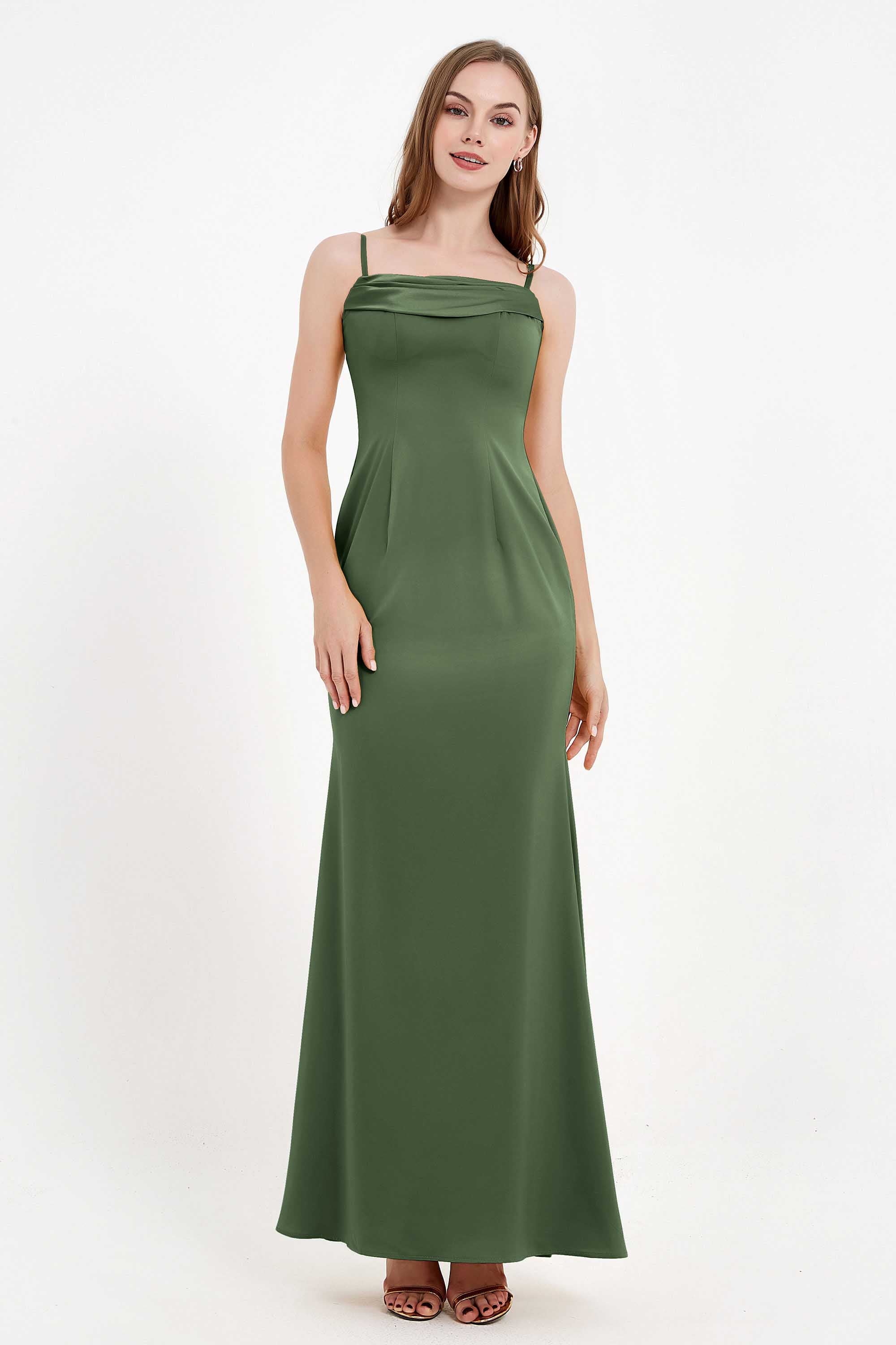 Spaghetti Straps Crepe Sheath Formal Evening Dresses Long Prom Bridesmaid Dress Gowns