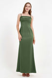 Spaghetti Straps Crepe Sheath Formal Evening Dresses Long Prom Bridesmaid Dress Gowns