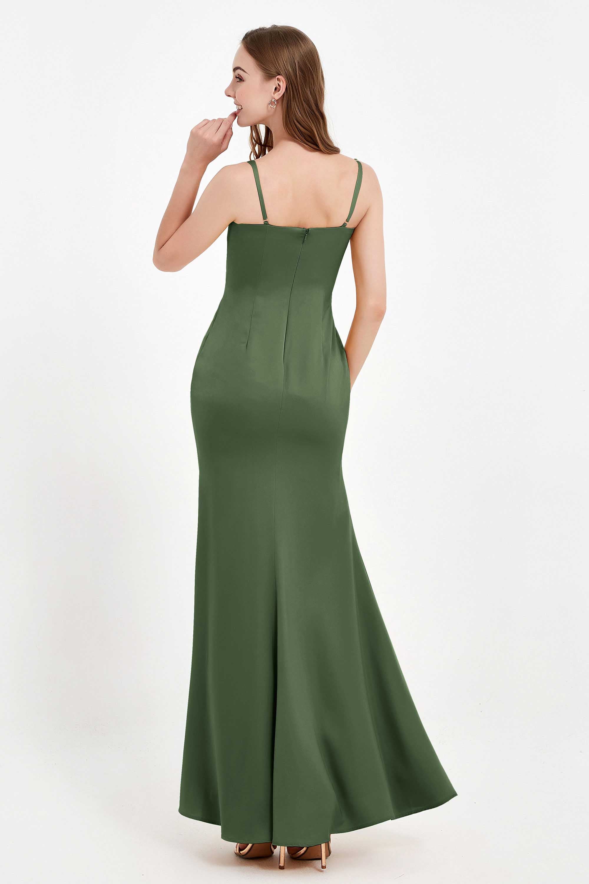Spaghetti Straps Crepe Sheath Formal Evening Dresses Long Prom Bridesmaid Dress Gowns