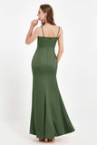 Spaghetti Straps Crepe Sheath Formal Evening Dresses Long Prom Bridesmaid Dress Gowns