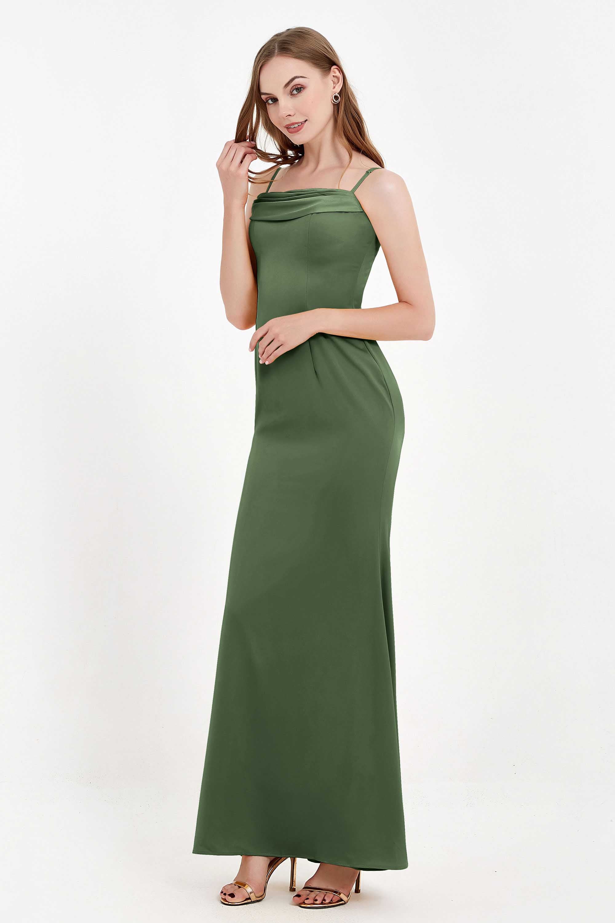 Spaghetti Straps Crepe Sheath Formal Evening Dresses Long Prom Bridesmaid Dress Gowns