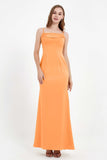Spaghetti Straps Crepe Sheath Formal Evening Dresses Long Prom Bridesmaid Dress Gowns
