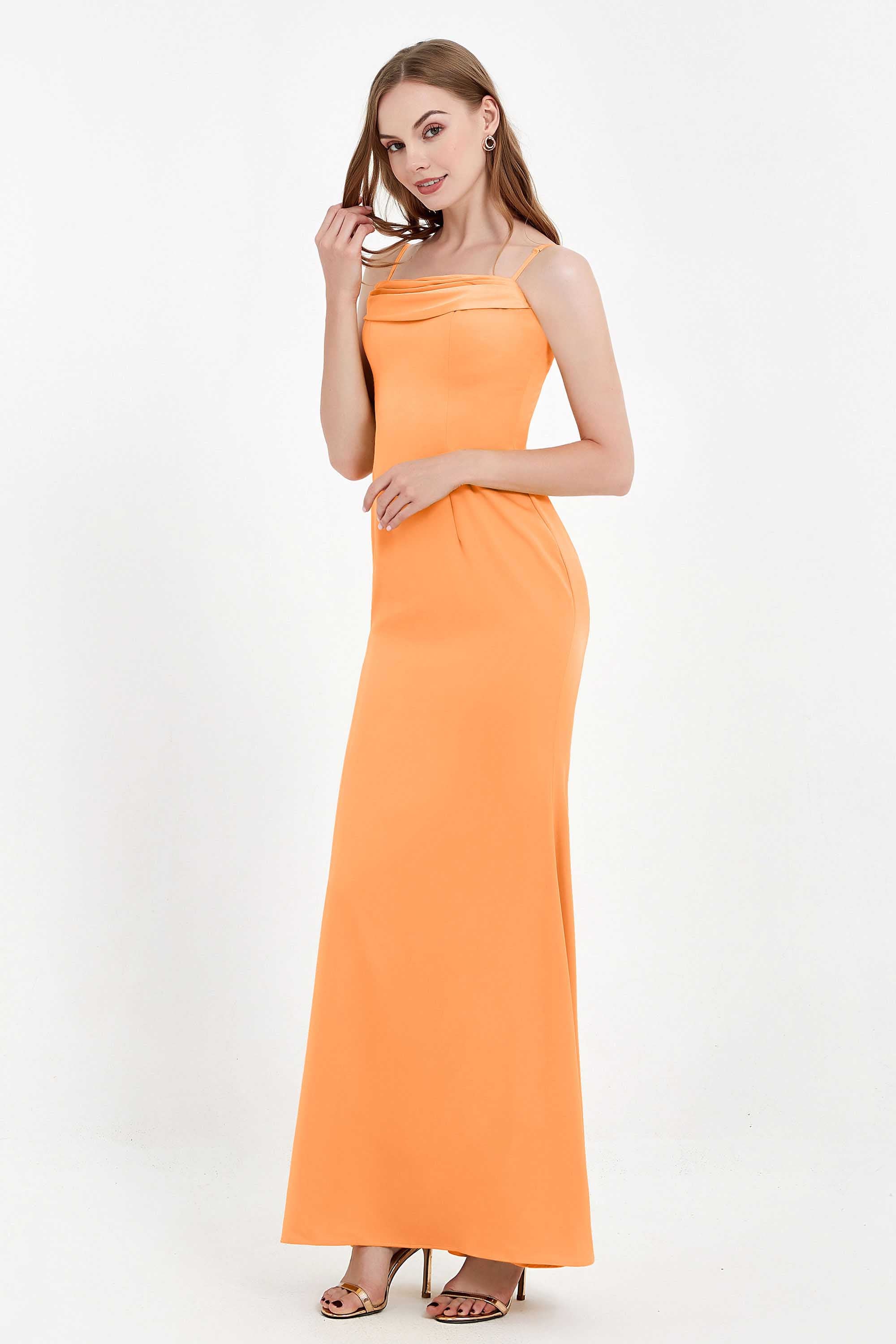 Spaghetti Straps Crepe Sheath Formal Evening Dresses Long Prom Bridesmaid Dress Gowns