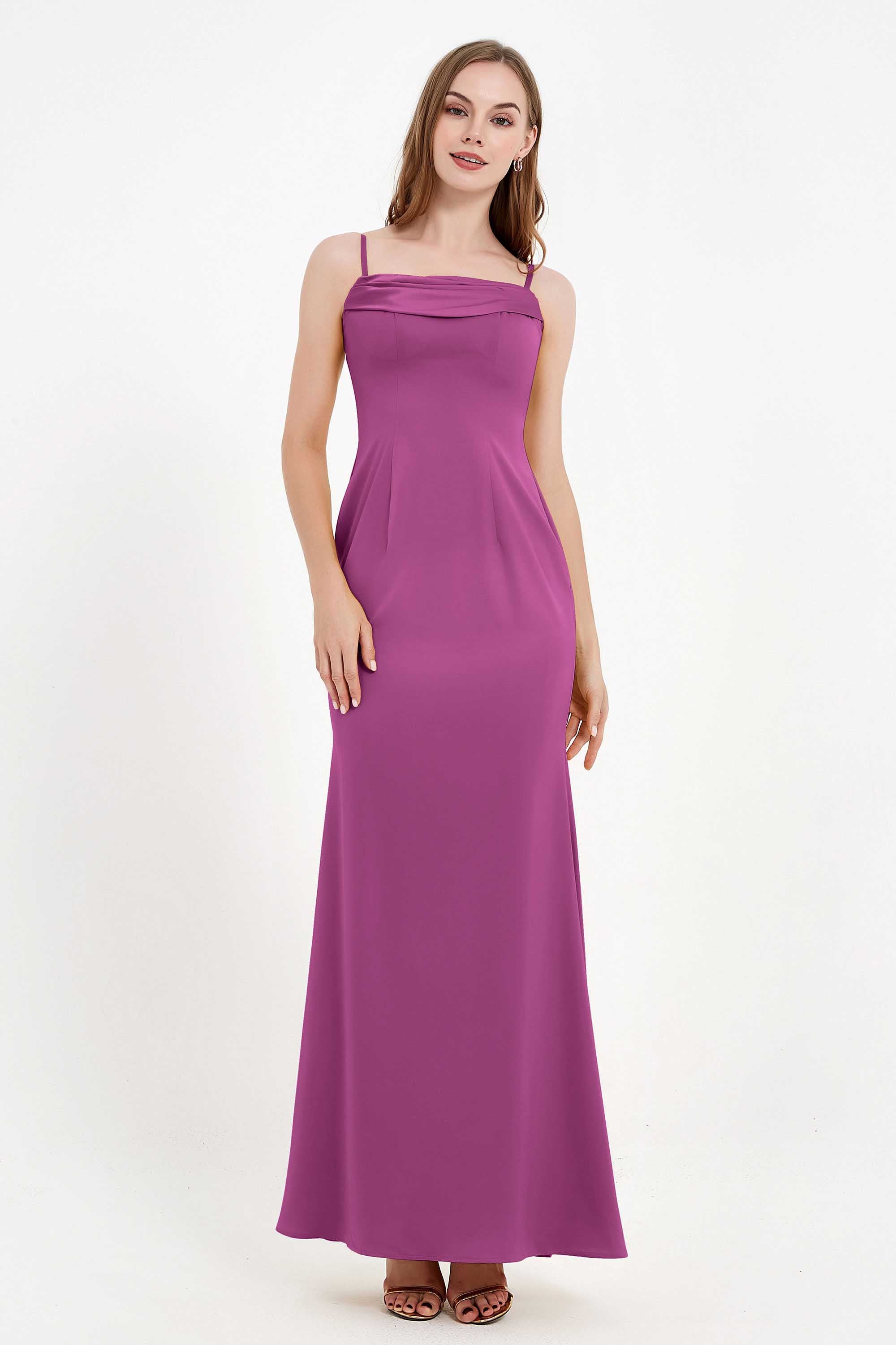 Spaghetti Straps Crepe Sheath Formal Evening Dresses Long Prom Bridesmaid Dress Gowns