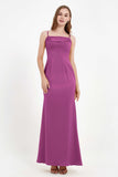 Spaghetti Straps Crepe Sheath Formal Evening Dresses Long Prom Bridesmaid Dress Gowns