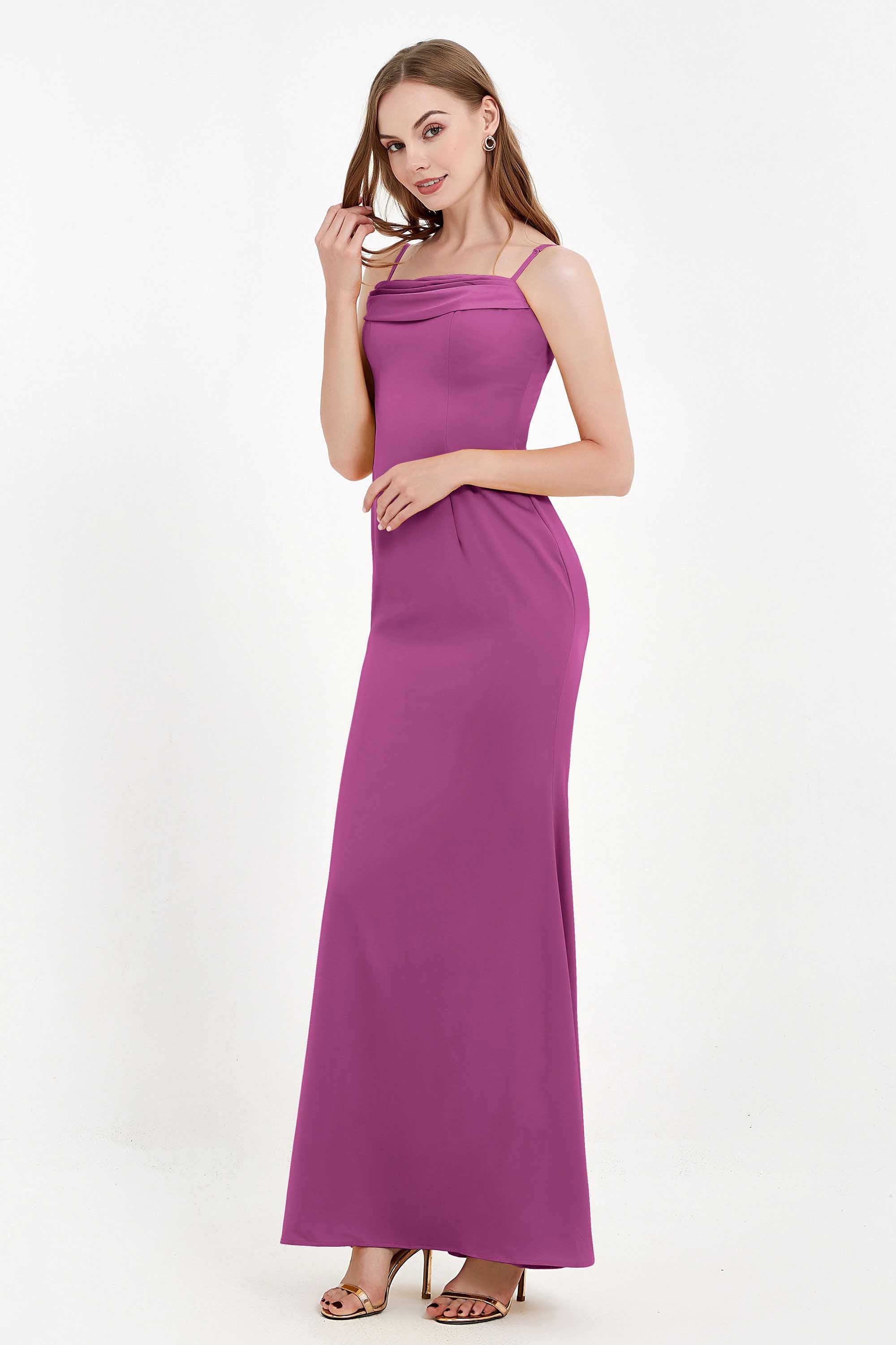 Spaghetti Straps Crepe Sheath Formal Evening Dresses Long Prom Bridesmaid Dress Gowns