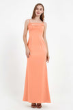 Spaghetti Straps Crepe Sheath Formal Evening Dresses Long Prom Bridesmaid Dress Gowns