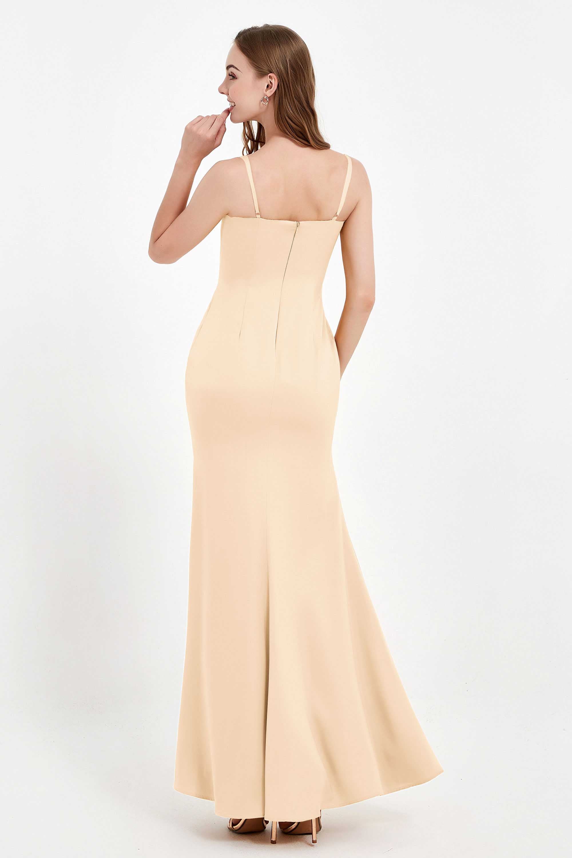 Spaghetti Straps Crepe Sheath Formal Evening Dresses Long Prom Bridesmaid Dress Gowns