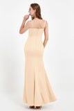 Spaghetti Straps Crepe Sheath Formal Evening Dresses Long Prom Bridesmaid Dress Gowns