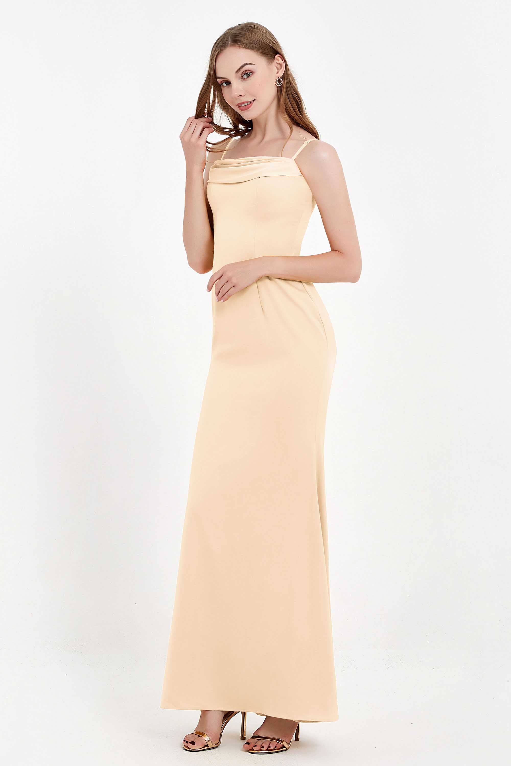 Spaghetti Straps Crepe Sheath Formal Evening Dresses Long Prom Bridesmaid Dress Gowns
