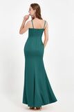 Spaghetti Straps Crepe Sheath Formal Evening Dresses Long Prom Bridesmaid Dress Gowns