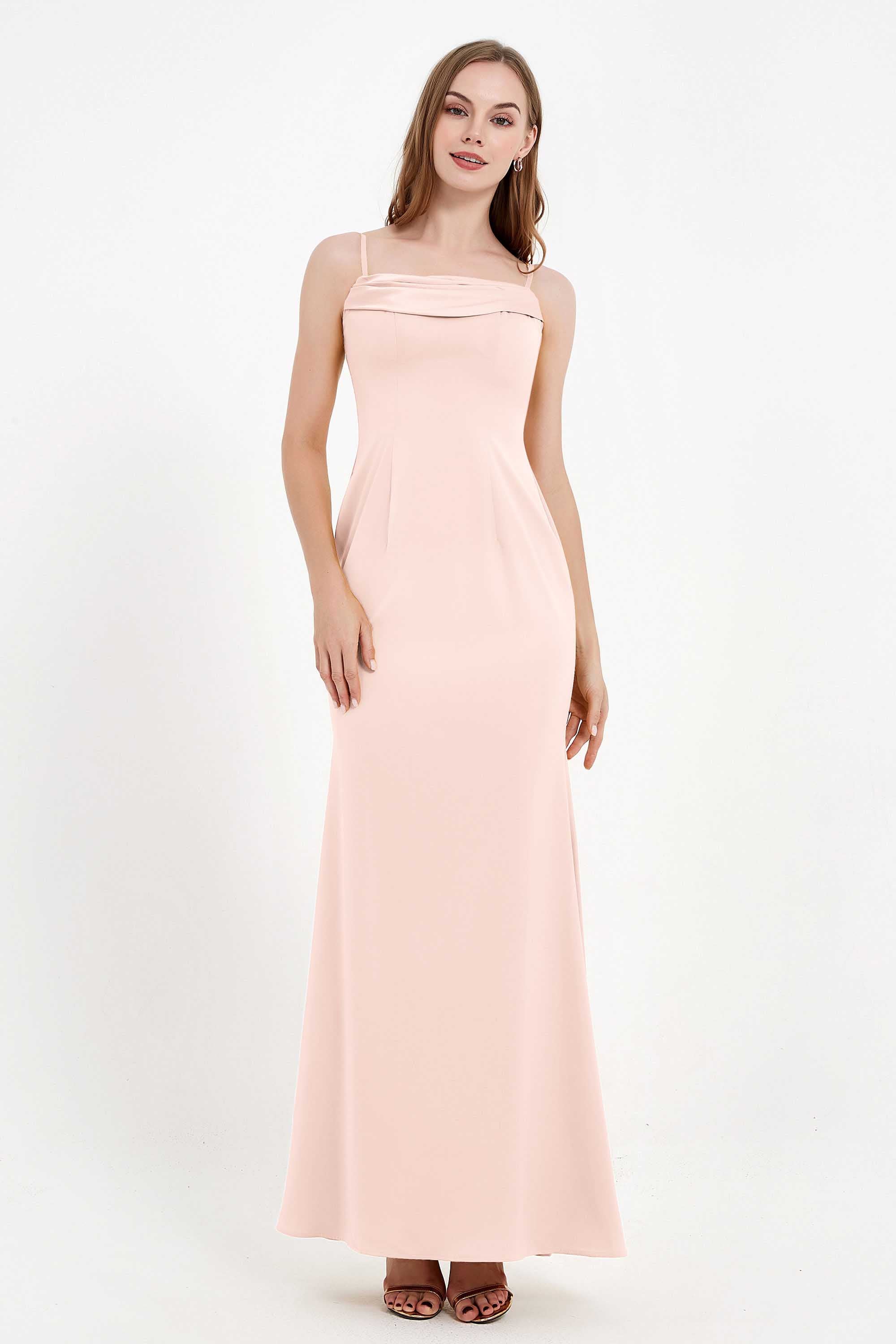 Spaghetti Straps Crepe Sheath Formal Evening Dresses Long Prom Bridesmaid Dress Gowns