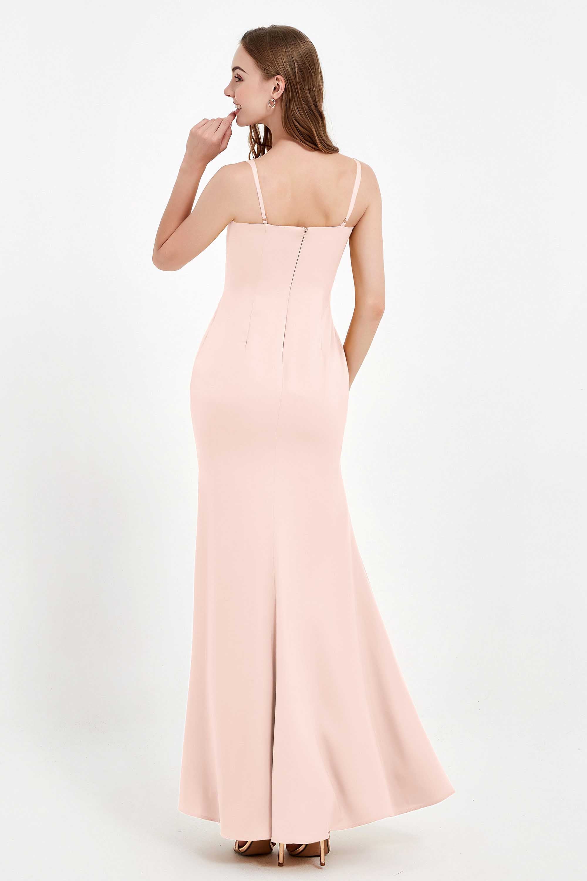 Spaghetti Straps Crepe Sheath Formal Evening Dresses Long Prom Bridesmaid Dress Gowns