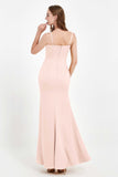 Spaghetti Straps Crepe Sheath Formal Evening Dresses Long Prom Bridesmaid Dress Gowns