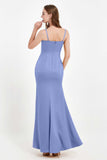 Spaghetti Straps Crepe Sheath Formal Evening Dresses Long Prom Bridesmaid Dress Gowns